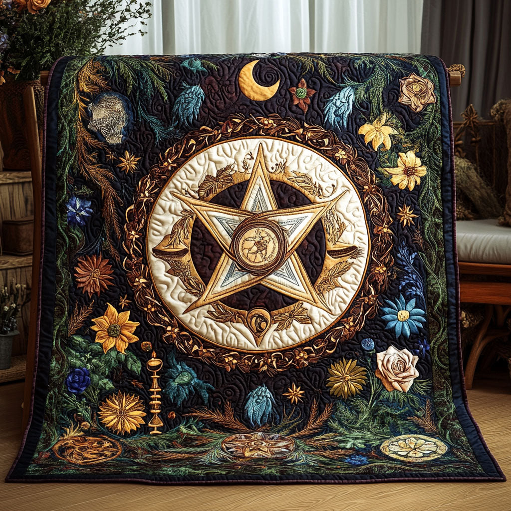 Mystic Pentacle Bloom Quilted Blanket