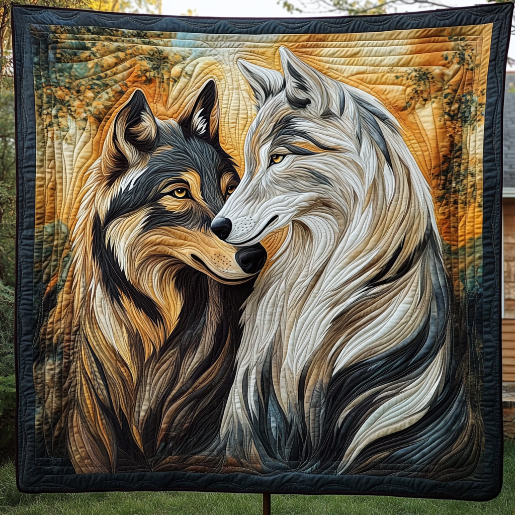 Mystic Wolves Quilted Blanket