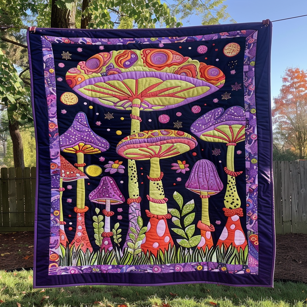 Mystical Mushrooms Quilted Blanket