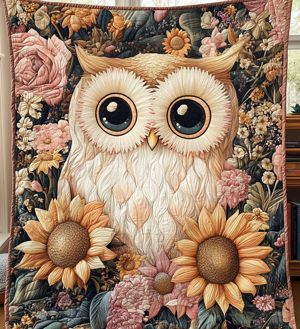 Mystical Owl Garden Quilted Blanket