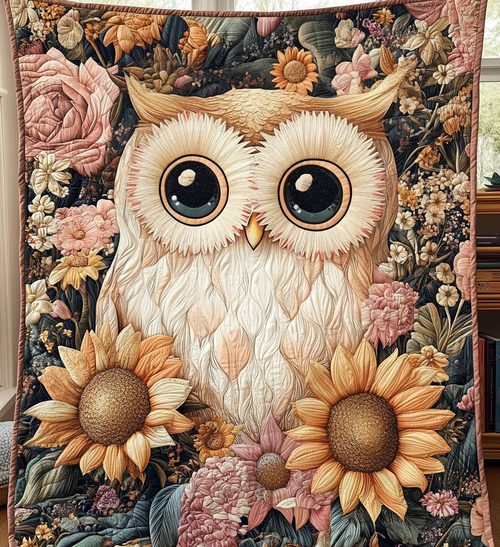 Mystical Owl Garden Quilted Blanket