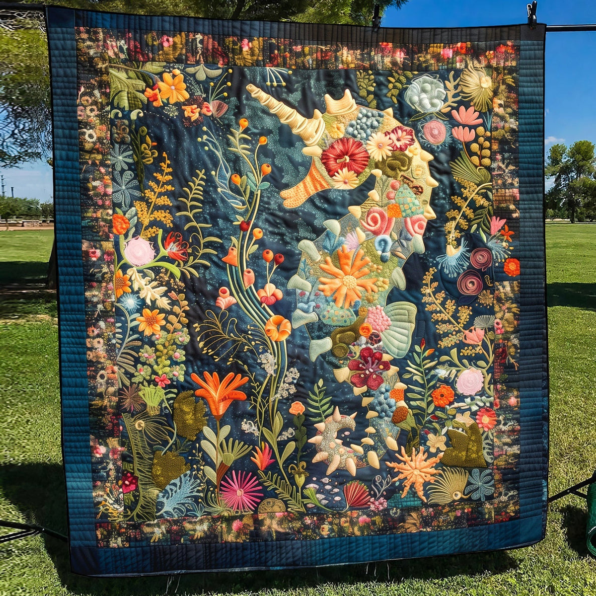 Mystical Seahorse Quilted Blanket
