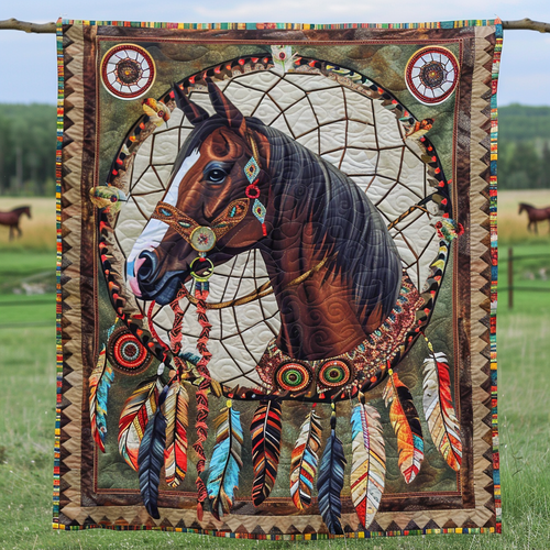 Native American Dreamcatcher Horse Quilted Blanket