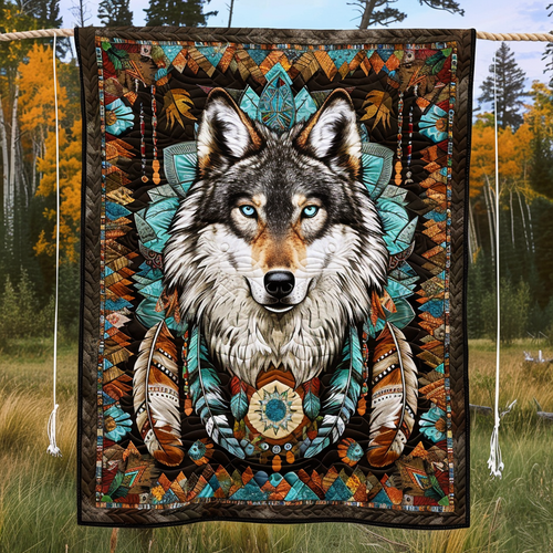 Native Spirit Wolf Quilted Blanket