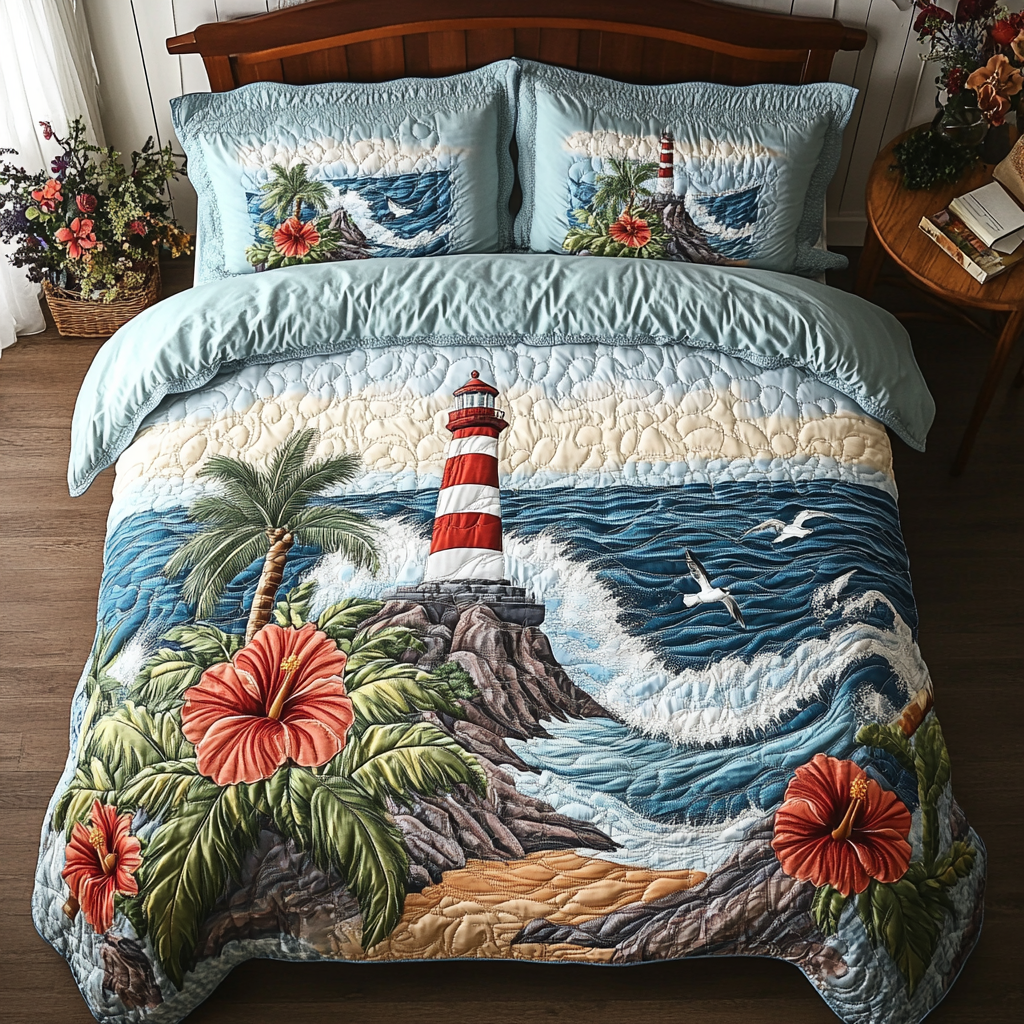Nautical Lighthouse 3-Piece Quilted Bedding Set