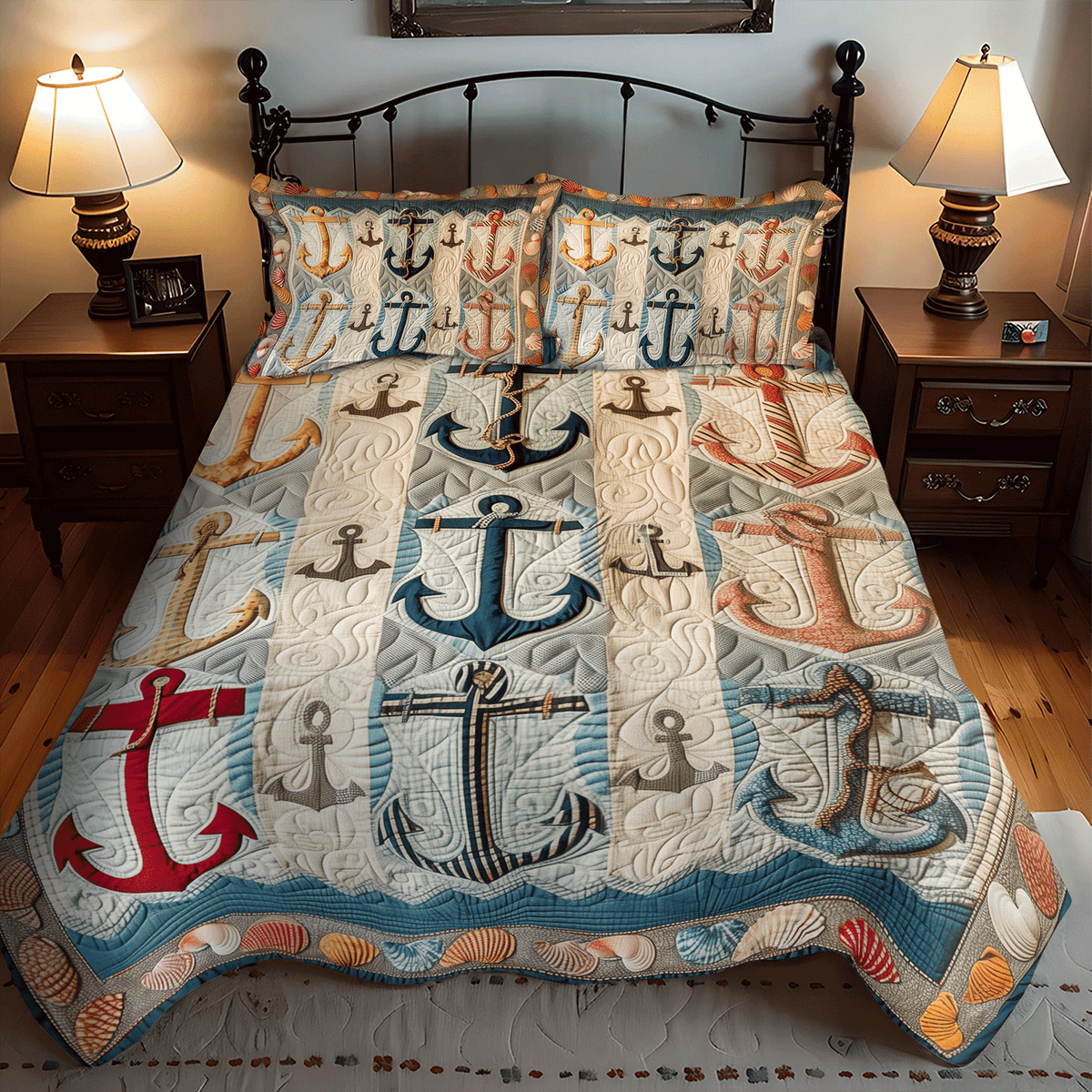 Nautical Anchors 3-Piece Quilted Bedding Set