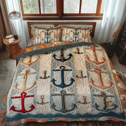 Nautical Anchors 3-Piece Quilted Bedding Set