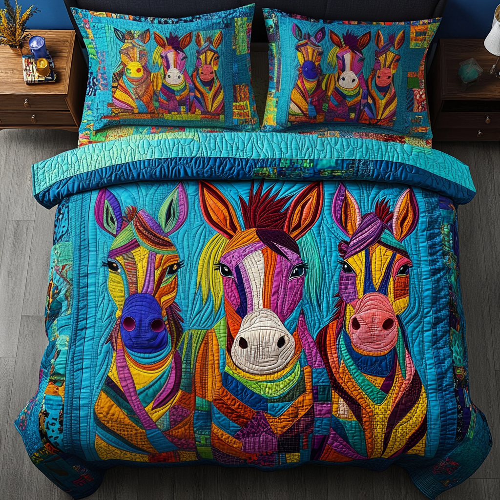 Neon Equestrian 3-Piece Quilted Bedding Set