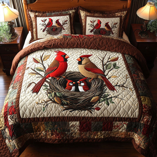 Nesting Cardinals Delight 3-Piece Quilted Bedding Set