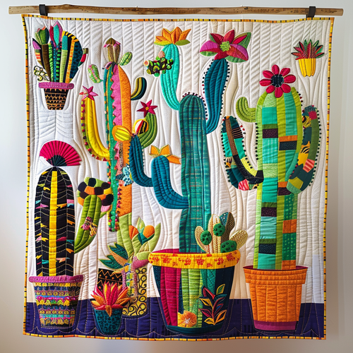Night Blooming Cacti Quilted Blanket