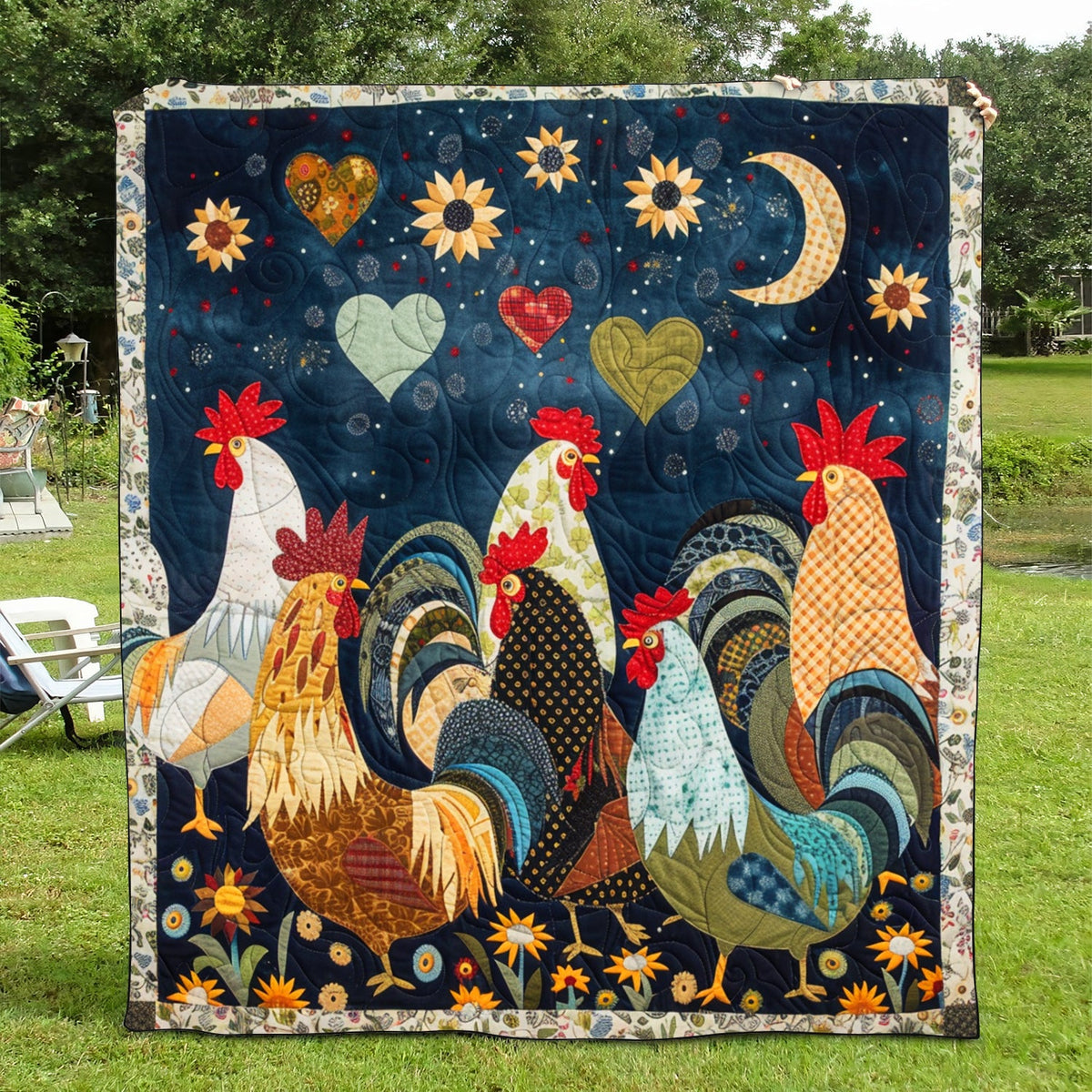Night Roosters Quilted Blanket