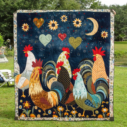 Night Roosters Quilted Blanket