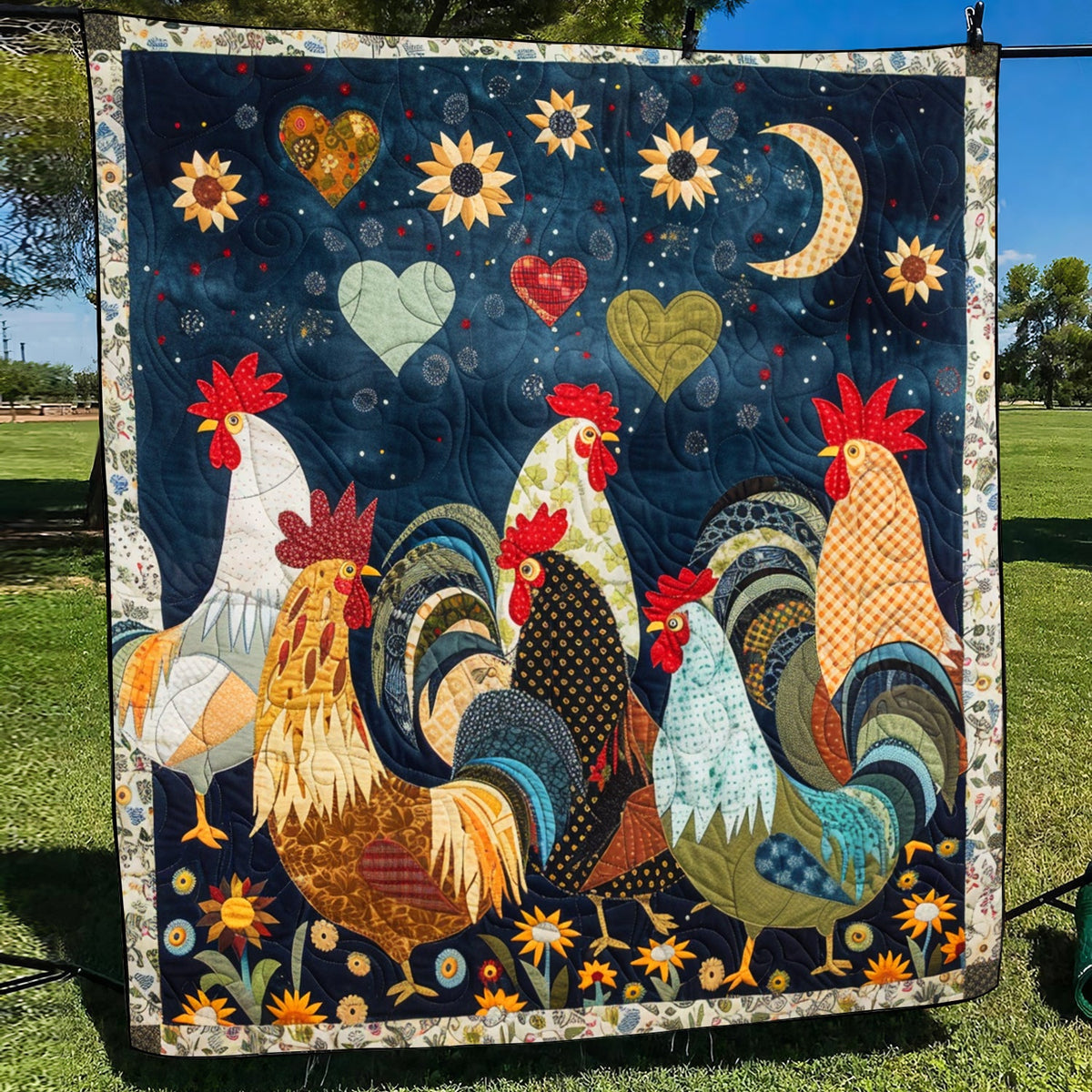 Night Roosters Quilted Blanket
