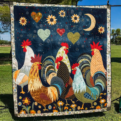 Night Roosters Quilted Blanket