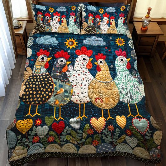 Nighttime Hens 3-Piece Quilted Bedding Set