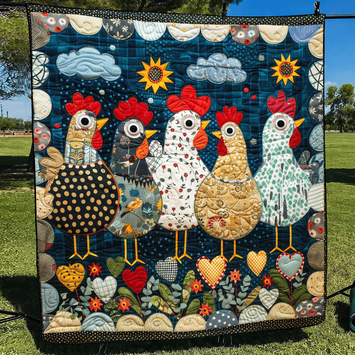 Nighttime Hens Quilted Blanket