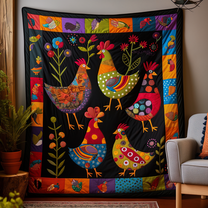 Nocturnal Bloom Chicken Quilted Blanket