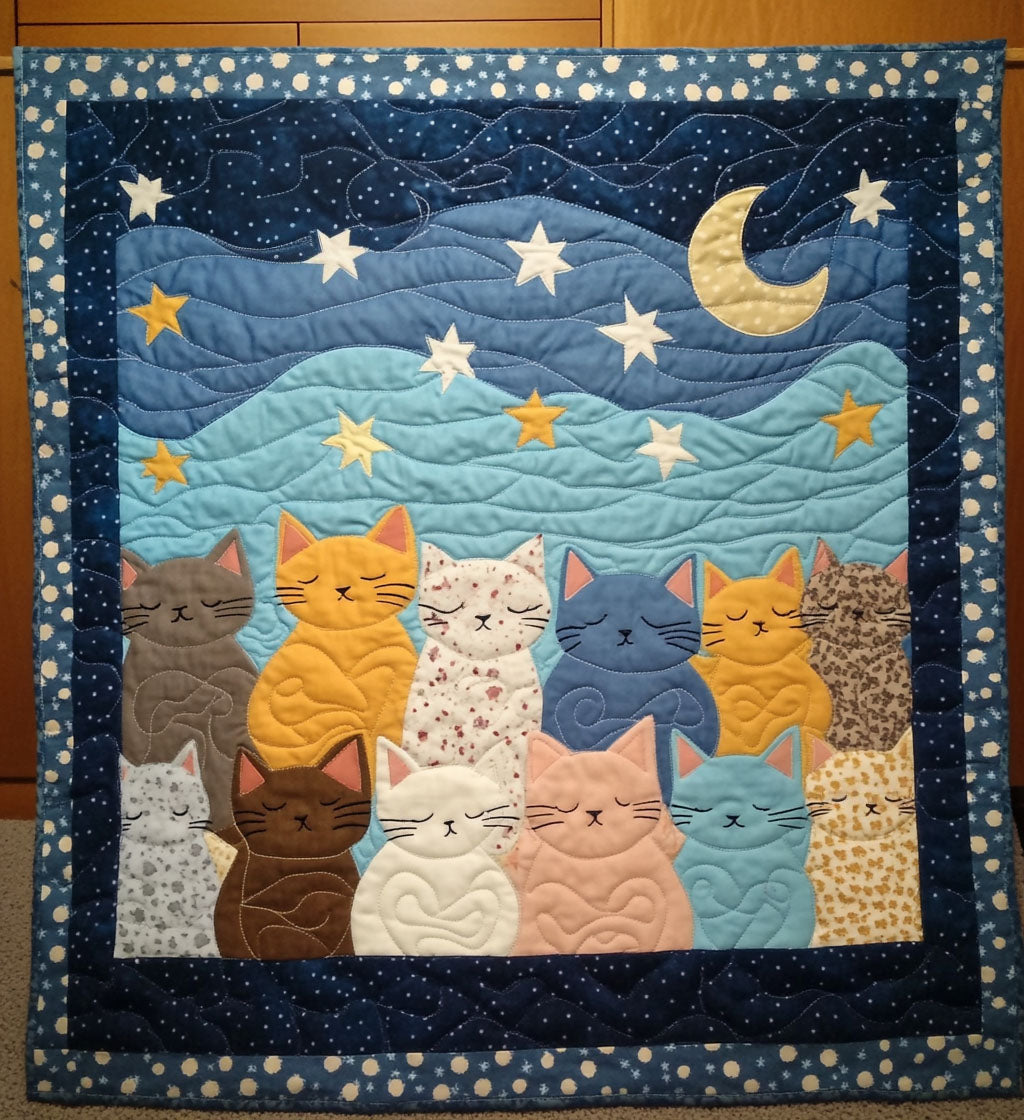 Nocturnal Cat Bliss Quilted Blanket