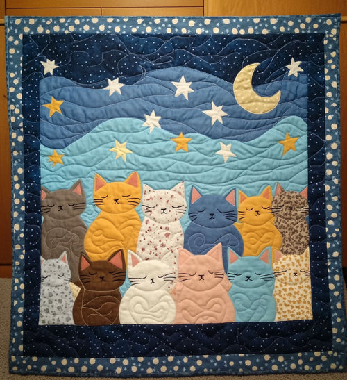 Nocturnal Cat Bliss Quilted Blanket