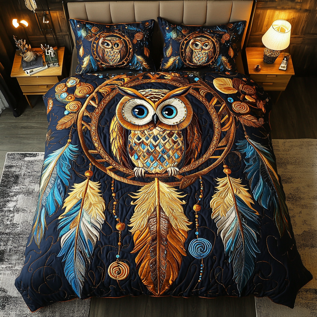 Nocturnal Guardian 3-Piece Quilted Bedding Set