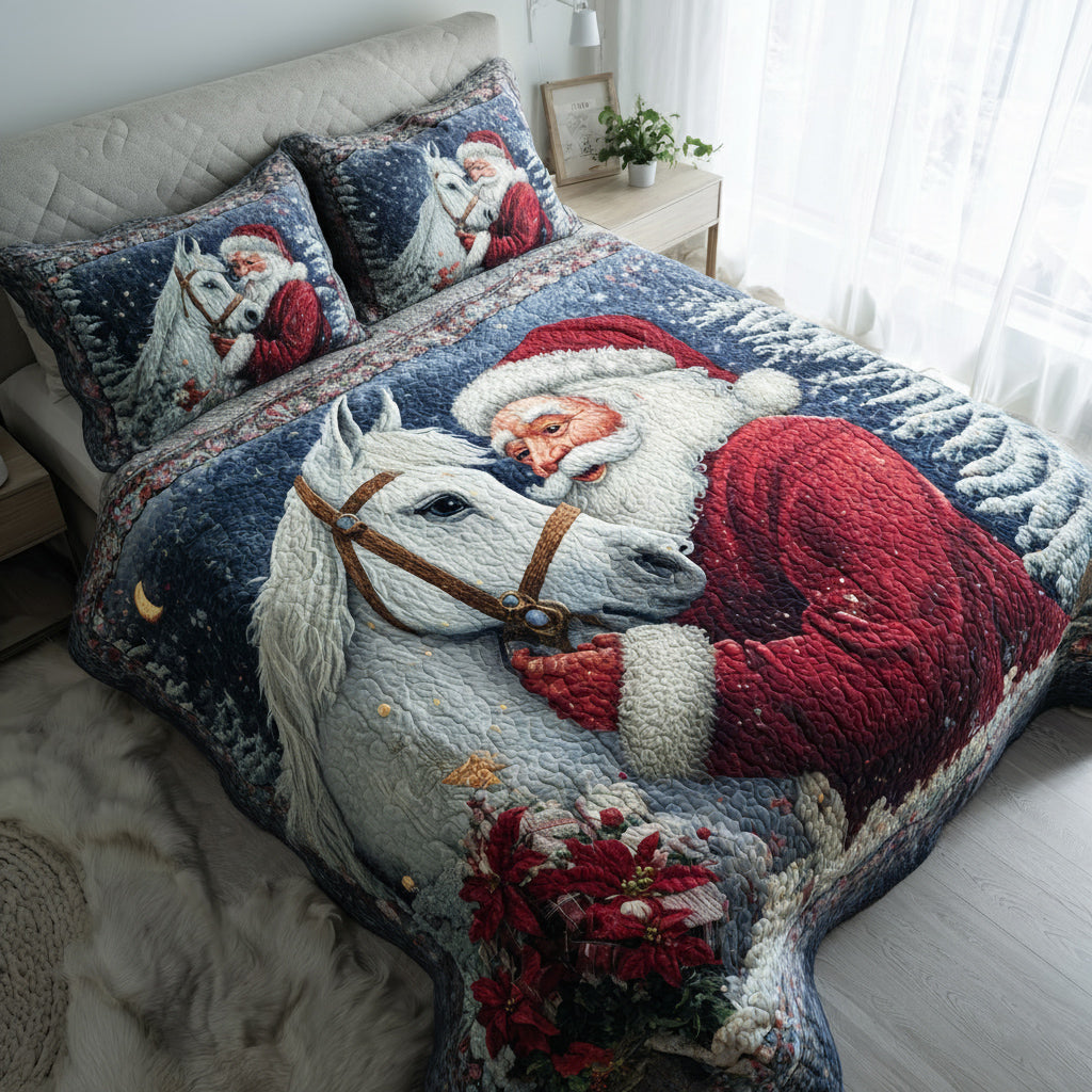 Noel White Horse 3-Piece Quilted Bedding Set