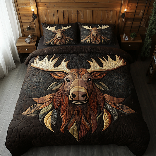 Northern Antlers 3-Piece Quilted Bedding Set