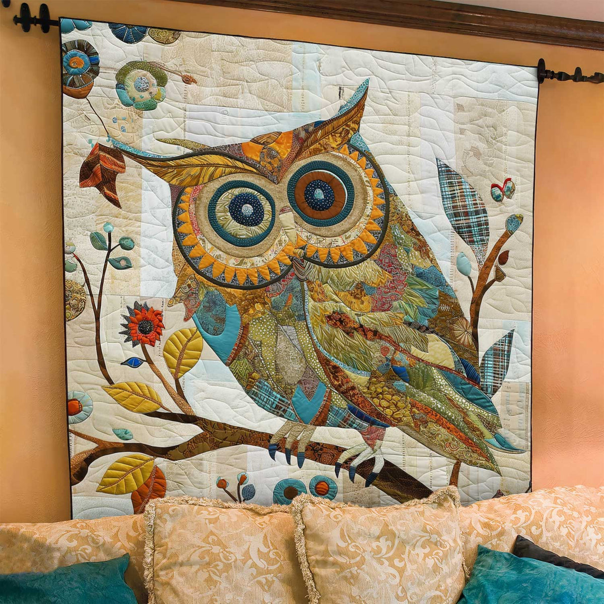 Owl Patchwork Plaid Quilted Blanket