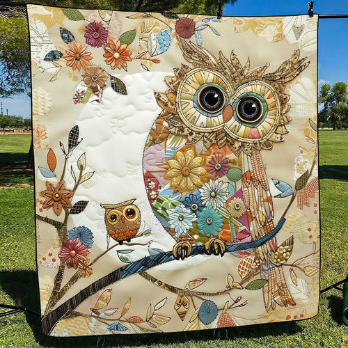 Floral Owl Patchwork Quilted Blanket