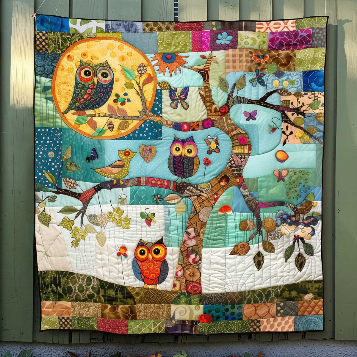 Owl Tree Patchwork Quilted Blanket