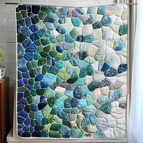 Ocean Pebble Panorama Quilted Blanket