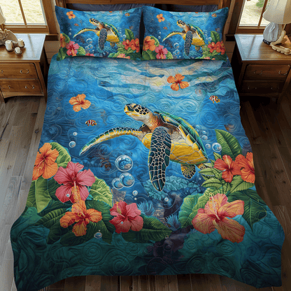 Ocean Turtle 3-Piece Quilted Bedding Set