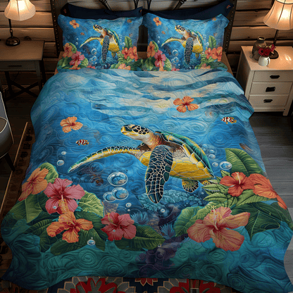 Ocean Turtle 3-Piece Quilted Bedding Set