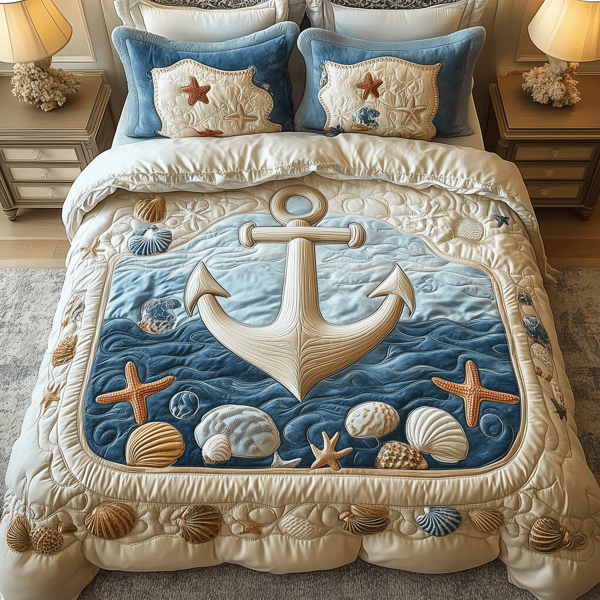 Ocean Anchor 3-Piece Quilted Bedding Set