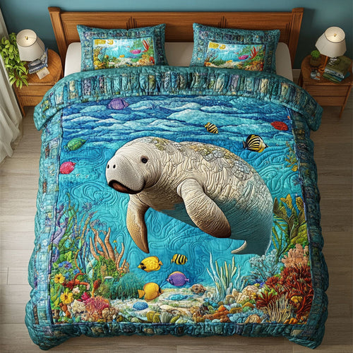 Ocean Serenity Manatee 3-Piece Quilted Bedding Set