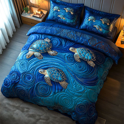 Ocean Shell Echo 3-Piece Quilted Bedding Set