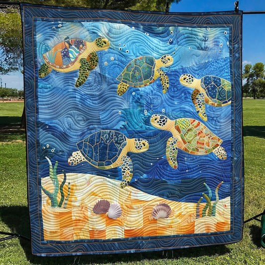 Oceanic Turtle Dance Quilted Blanket