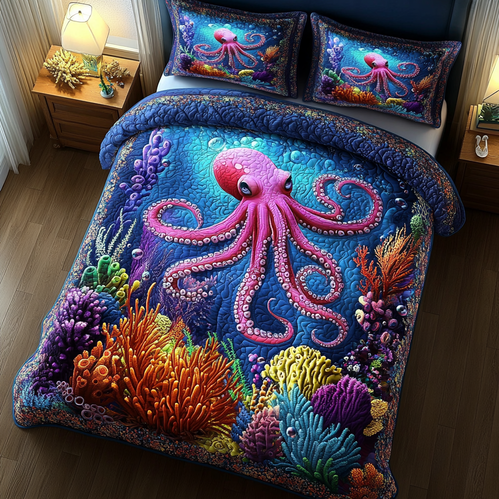 Aquatic 3-Piece Quilted Bedding Set