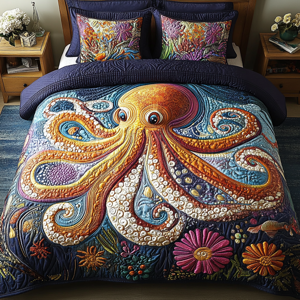 Octopus Twist 3-Piece Quilted Bedding Set