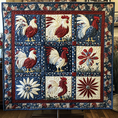 Old Glory Rooster Quilted Blanket