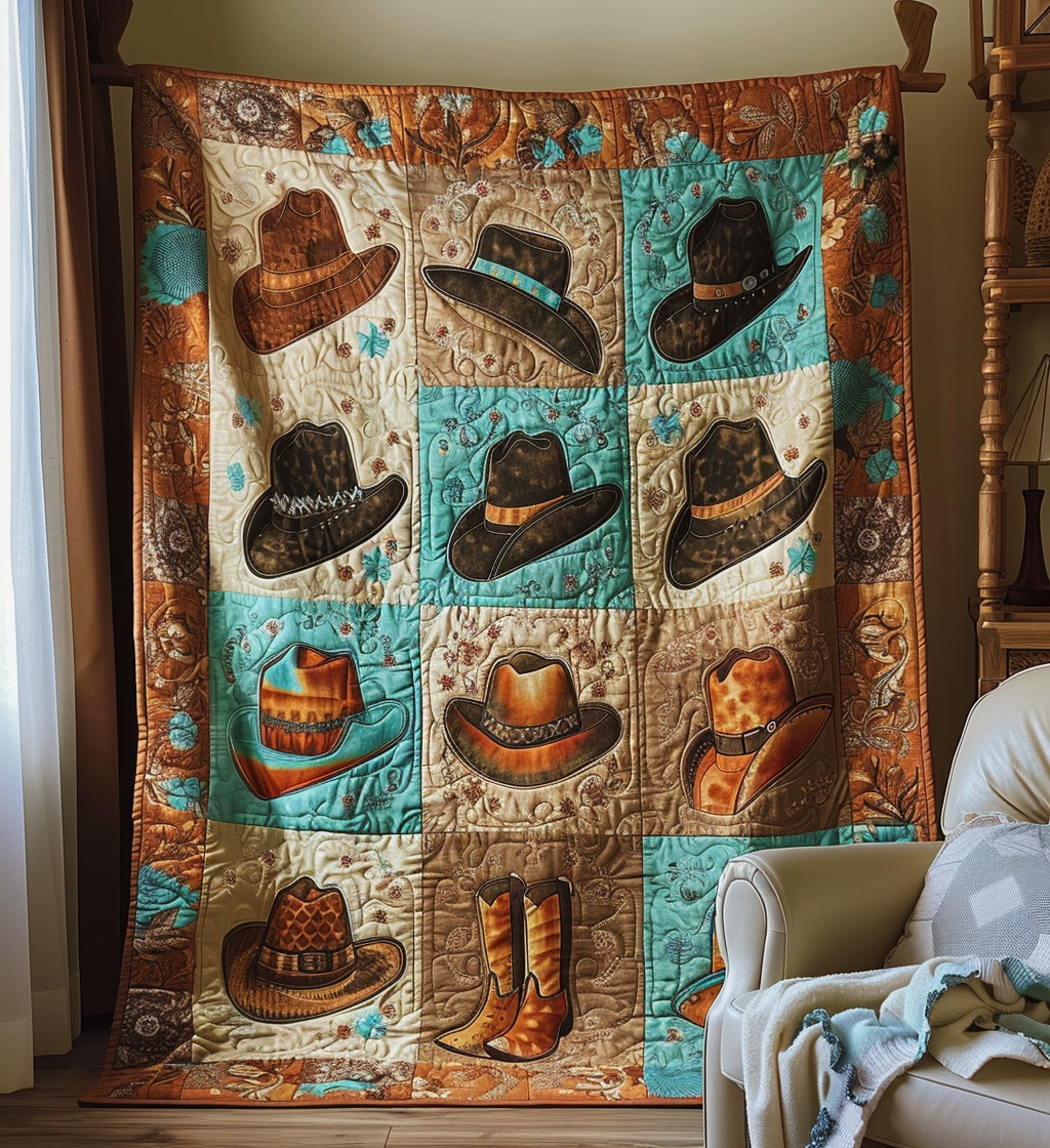 Once Upon A Rodeo Hats Quilted Blanket