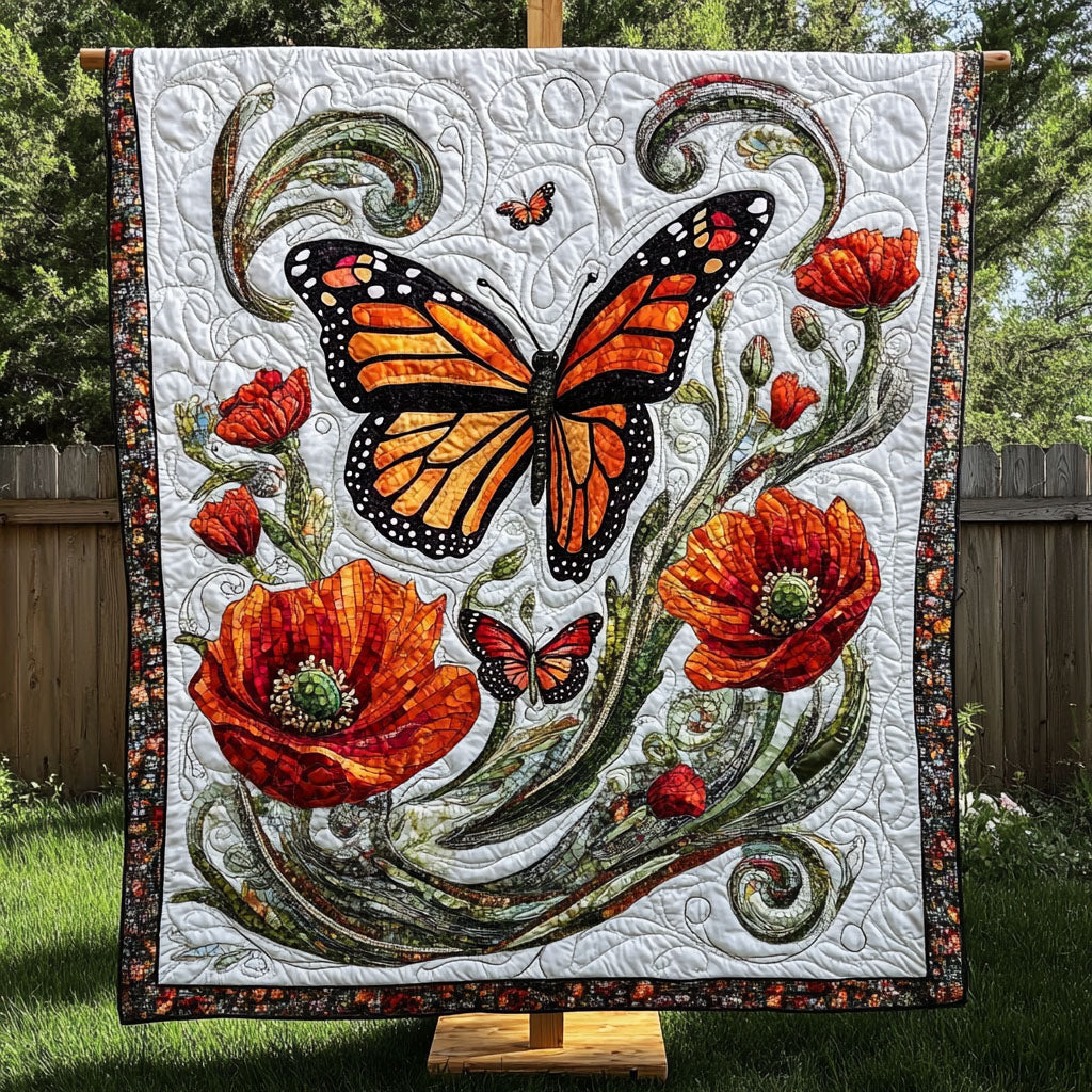 Orange Blooms Quilted Blanket