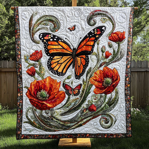 Orange Blooms Quilted Blanket