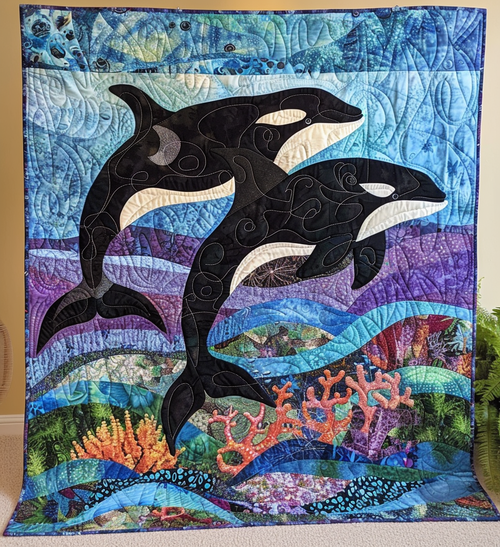 Orca Song Waves Quilted Blanket