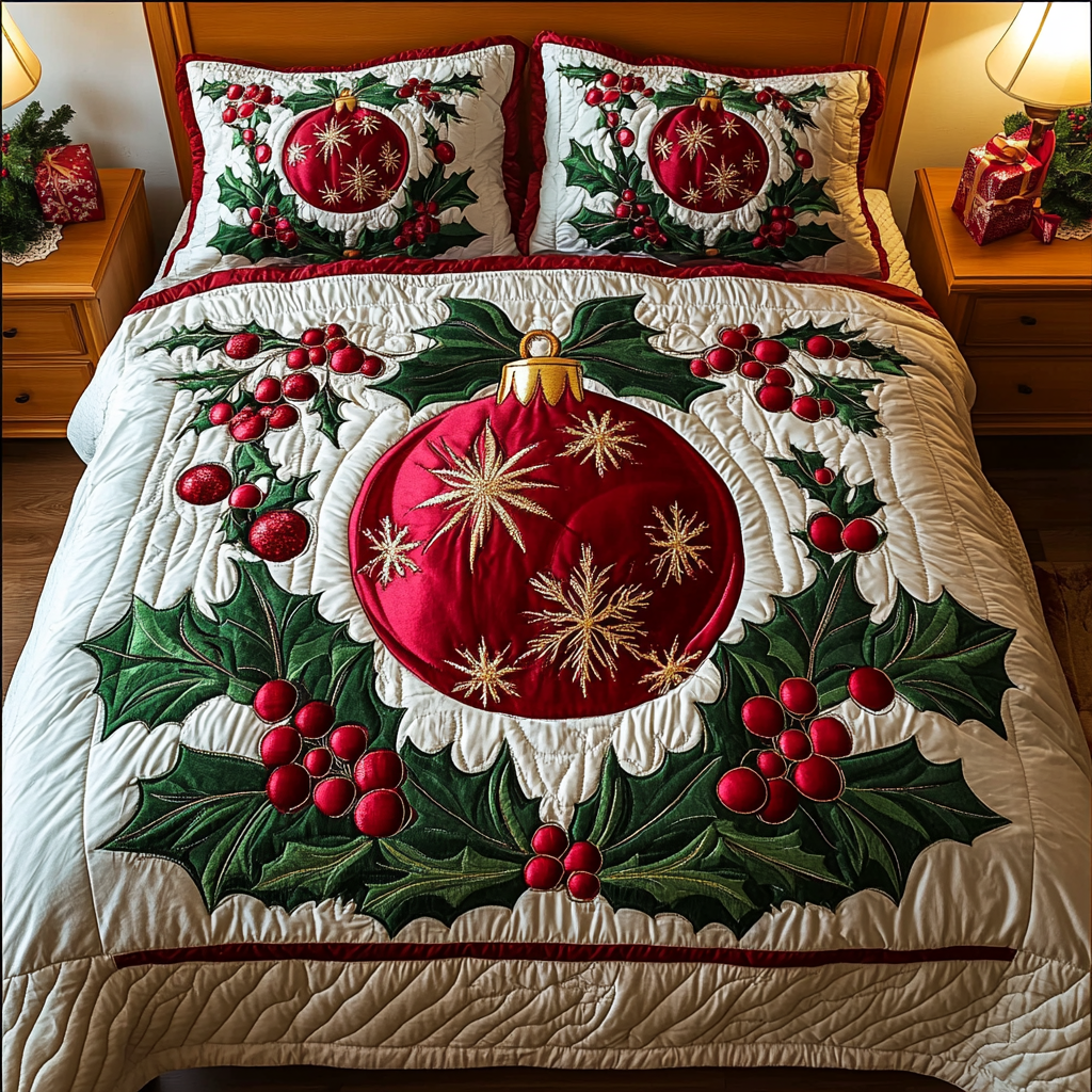 Ornament Delight 3-Piece Quilted Bedding Set
