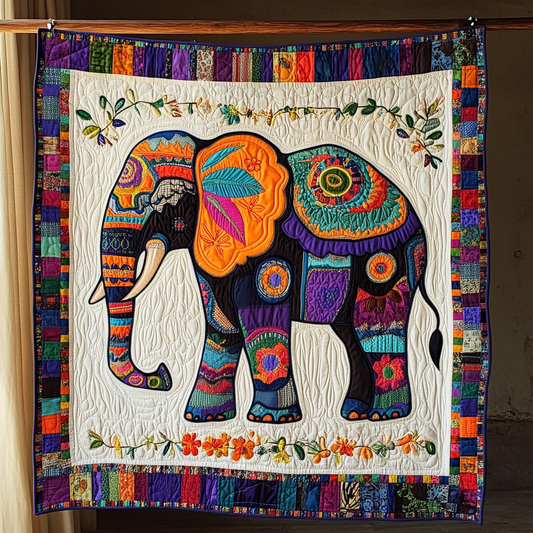 Ornate Elephant Quilted Blanket