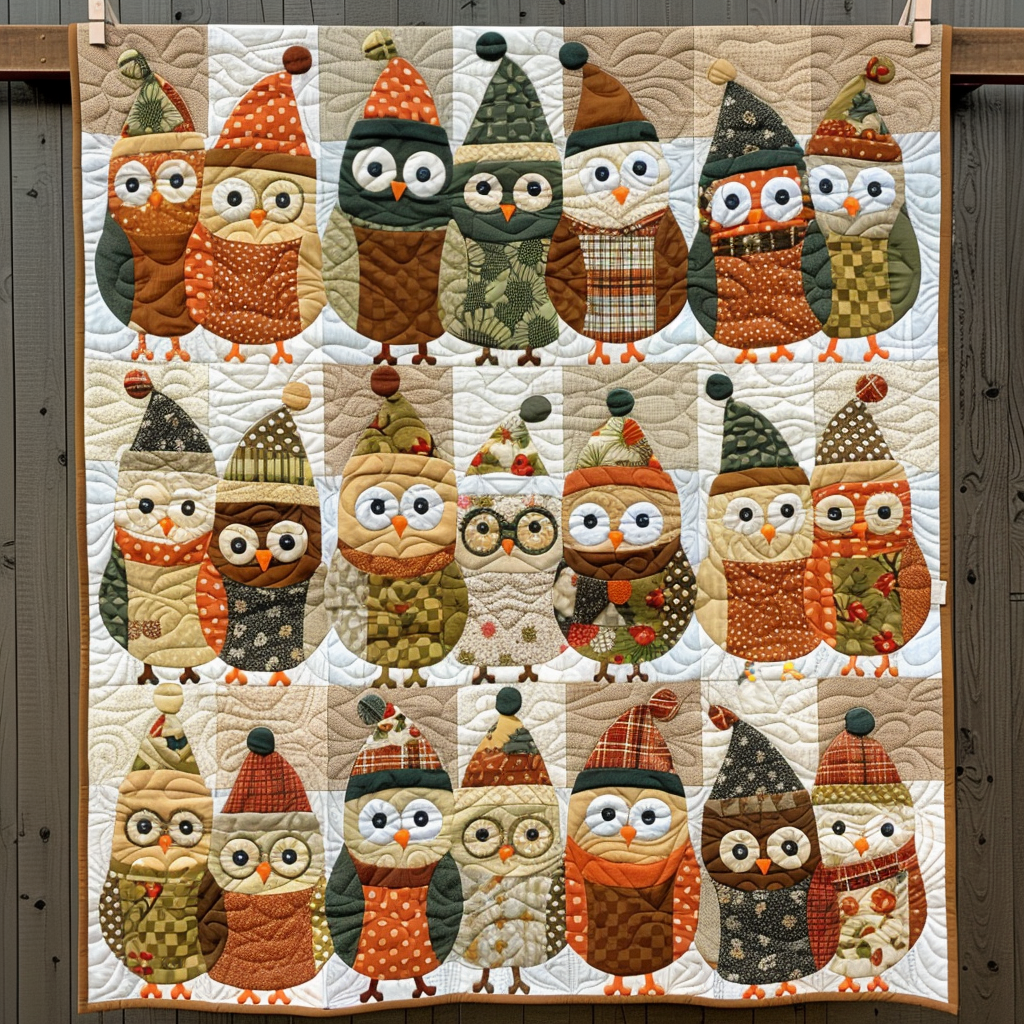 Owl Beanie Squad Quilted Blanket