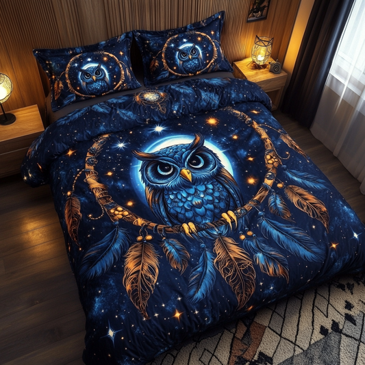 Owl Embrace 3-Piece Quilted Bedding Set