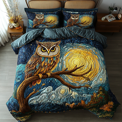 Owl Twilight 3-Piece Quilted Bedding Set