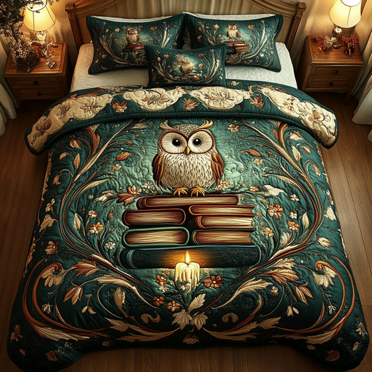 Owl Whisper 3-Piece Quilted Bedding Set