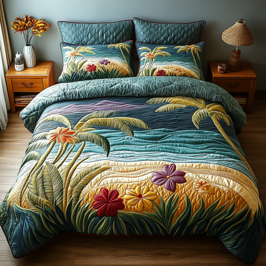 Palm Haven 3-Piece Quilted Bedding Set